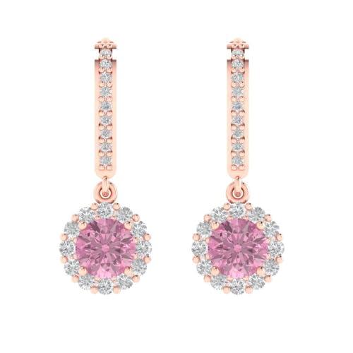 【並行輸入品】3.55 ct Round Cut Halo Solitaire VVS1 Pink Simulated Diamond Paiの画像