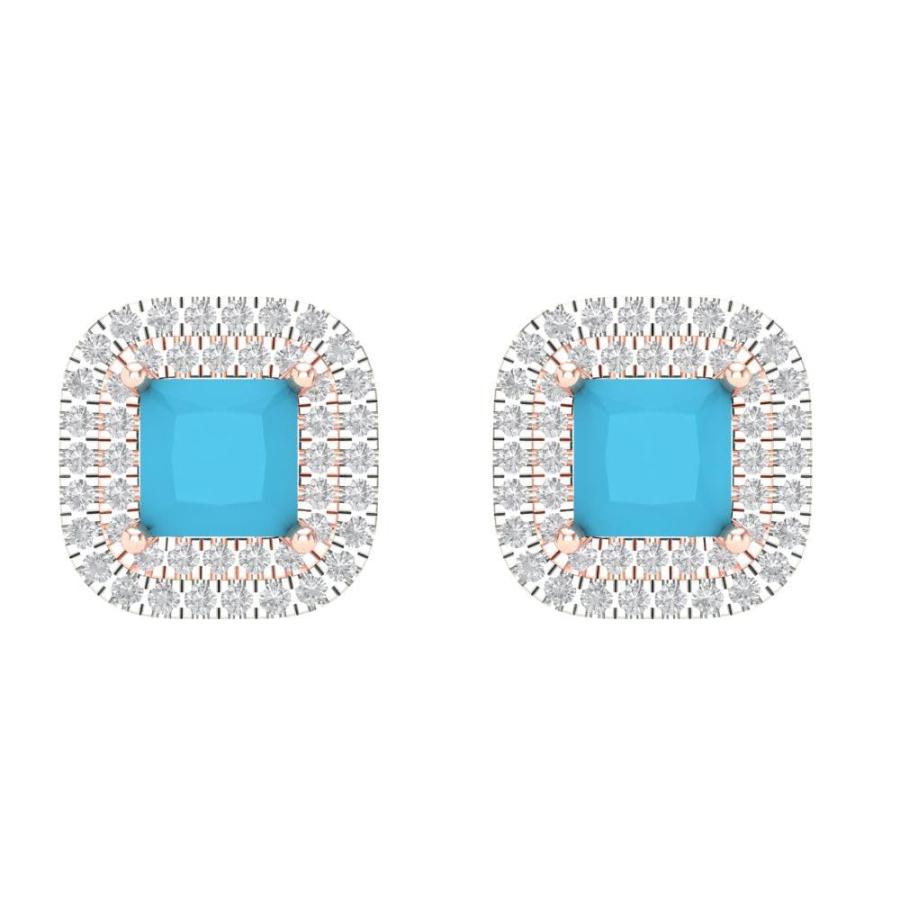【並行輸入品】2.52 ct Princess Round Cut Halo Solitaire Simulated Turquoise Paの画像