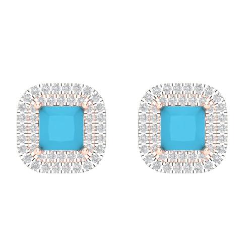 【並行輸入品】2.52 ct Princess Round Cut Halo Solitaire Simulated Turquoise Paの画像