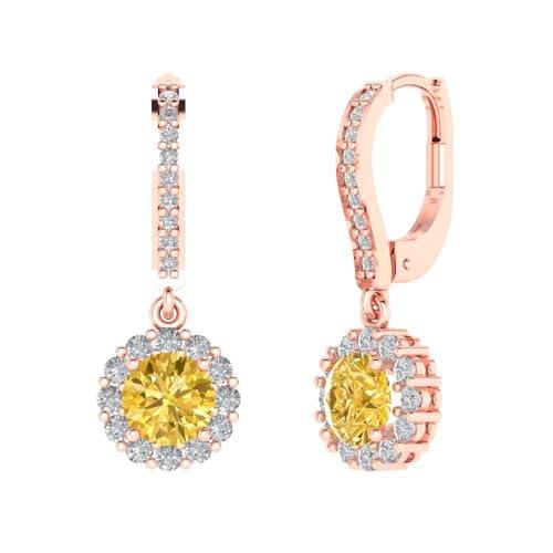 【並行輸入品】3.65 ct Round Cut Halo Solitaire VVS1 Yellow Simulated Diamond Pの画像