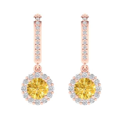 【並行輸入品】3.65 ct Round Cut Halo Solitaire VVS1 Yellow Simulated Diamond Pの画像