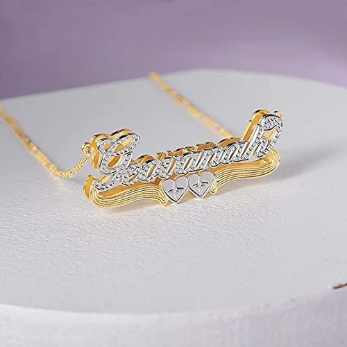 【並行輸入品】C&U ダブルプレート 名前入りネックレス ハート付き ツートーン 18Kゴールドメッキ カスタムハートネックレス レディース テ