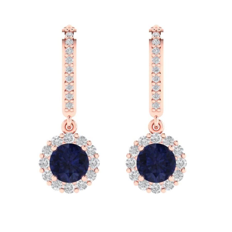 【並行輸入品】3.55 ct Round Cut Halo Solitaire VVS1 Simulated Blue Sapphire Paの画像
