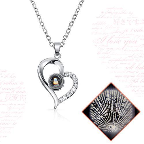 【並行輸入品】Hicarer I Love You ネックレス 100ヶ国語プロジェクションハートペンダントネックレス 赤いバラ付き ジュエリー