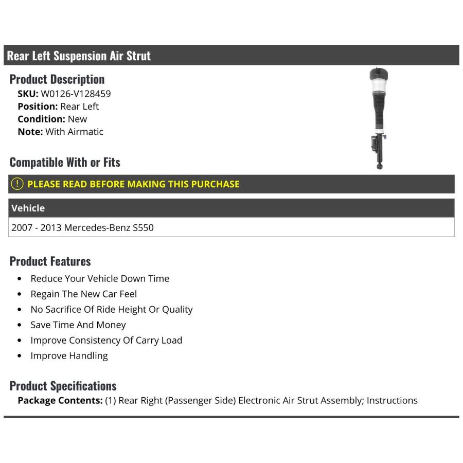 【並行輸入品】Rear Left Driver Side Suspension Air Strut   Compatible with 200の画像