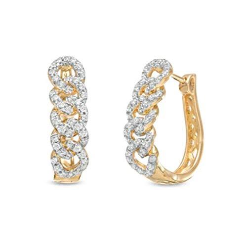 【並行輸入品】14K Yellow Gold 1/2 Carat Moissanite Diamong Chain Halo Hoop Earの画像