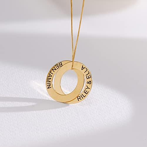 【並行輸入品】MYKA   Engraved 2 Russian Ring Circles Necklace in Sterling Silvの画像