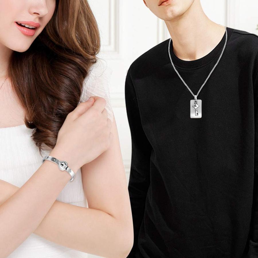 【並行輸入品】Uloveido ローズゴールドメッキ チタン マッチングパズル カップル ハートロック ブレスレットとキーペンダントネックレス