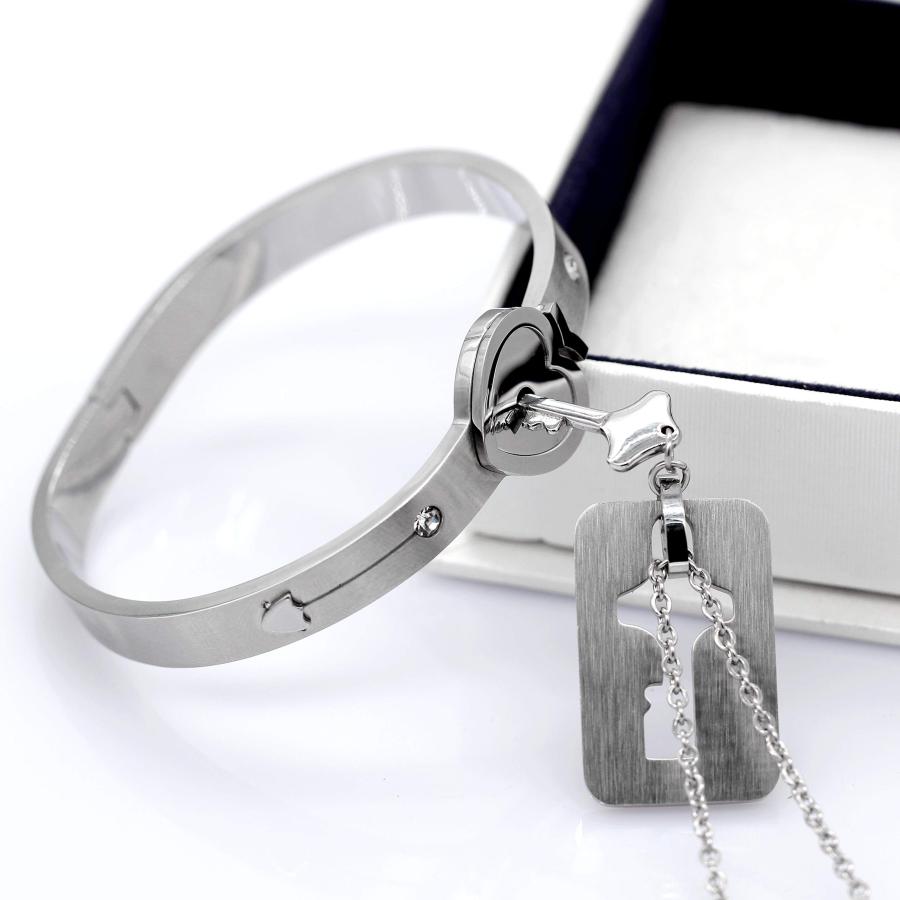 【並行輸入品】Uloveido ローズゴールドメッキ チタン マッチングパズル カップル ハートロック ブレスレットとキーペンダントネックレス