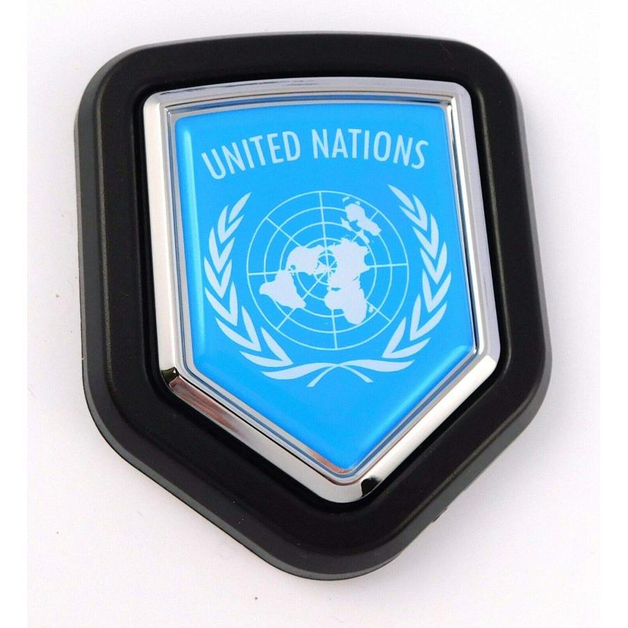 【並行輸入品】United Nations flag Car Truck Black Shield Grill Badge chrome gr_3