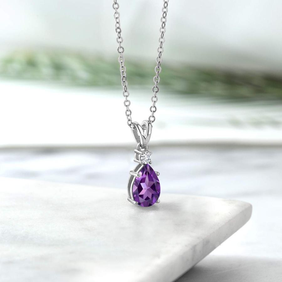【並行輸入品】[Gem Stone King] 1.8カラット 天然 アメジスト ネックレス レディース ラボグロウンダイヤモンド シルバー92の画像