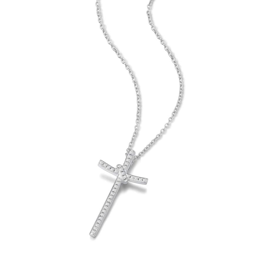 【並行輸入品】AGVANA Jewelry for Women 14K Solid White Gold Diamond Cross Pendの画像