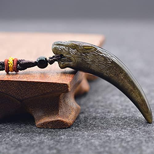 並行輸入品】QIANXU 黒曜石 狼の歯 ネックレス ペンダント クリスタル
