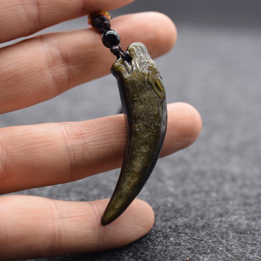 並行輸入品】QIANXU 黒曜石 狼の歯 ネックレス ペンダント クリスタル