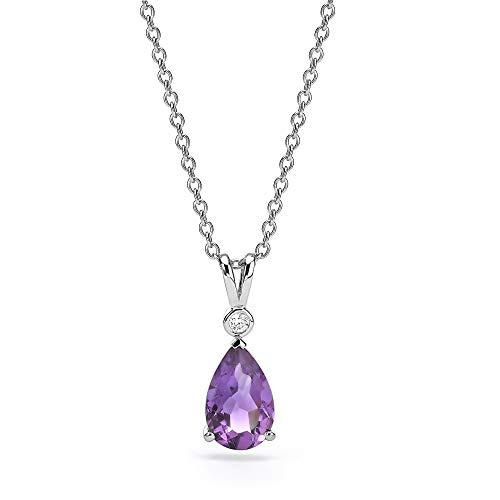 【並行輸入品】Glam and Gems 2.10カラット ペアカット アメジストとダイヤモンドペンダントネックレス 14Kホワイト/イエロー/_1