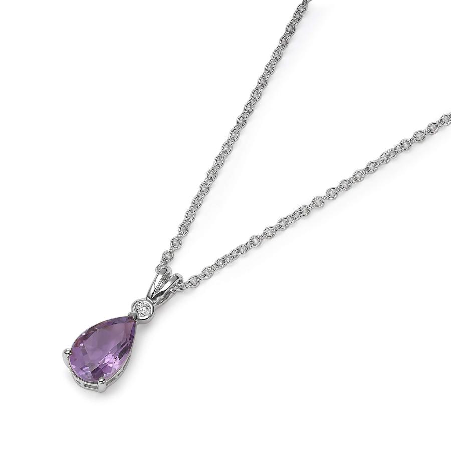 【並行輸入品】Glam and Gems 2.10カラット ペアカット アメジストとダイヤモンドペンダントネックレス 14Kホワイト/イエロー/_3