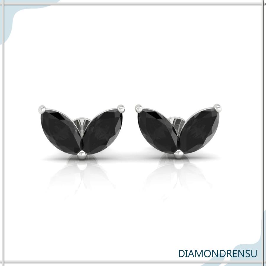 【並行輸入品】Diamondrensu 1.0 CTW Marquise Black Moissanite Stud Earrings forの画像
