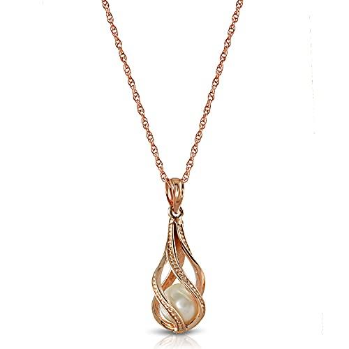 【並行輸入品】Galaxy Gold GG 14K Solid Rose Gold Necklace With Natural Pearl Pの画像