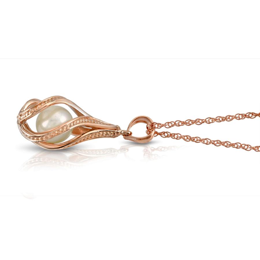 【並行輸入品】Galaxy Gold GG 14K Solid Rose Gold Necklace With Natural Pearl Pの画像