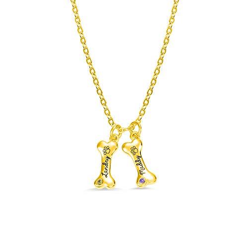 【並行輸入品】AILIN カスタム 子犬 骨ネックレス 925スターリングシルバー 名前入り 犬の肉球プリント 誕生石ペンダント ペット愛好家
