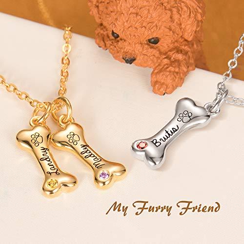 【並行輸入品】AILIN カスタム 子犬 骨ネックレス 925スターリングシルバー 名前入り 犬の肉球プリント 誕生石ペンダント ペット愛好家