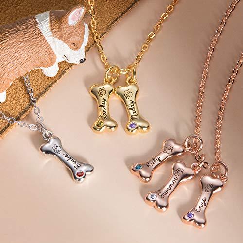 【並行輸入品】AILIN カスタム 子犬 骨ネックレス 925スターリングシルバー 名前入り 犬の肉球プリント 誕生石ペンダント ペット愛好家