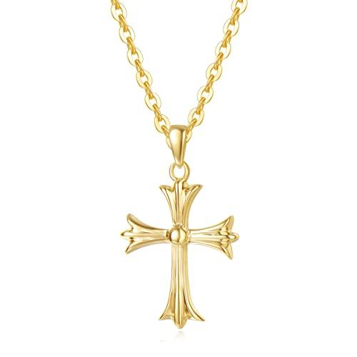 【並行輸入品】FANCIME 純金 14K イエローゴールド 小さな小さなかわいいエンボスクロス十字架 繊細なネックレス 上品なペンダント ファの画像