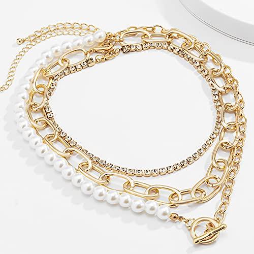 【並行輸入品】Xring トレンディトグルネックレス キラキラしたテニスチェーンネックレス チャンキーオーバルリンクチェーン 模造パールネックレの画像