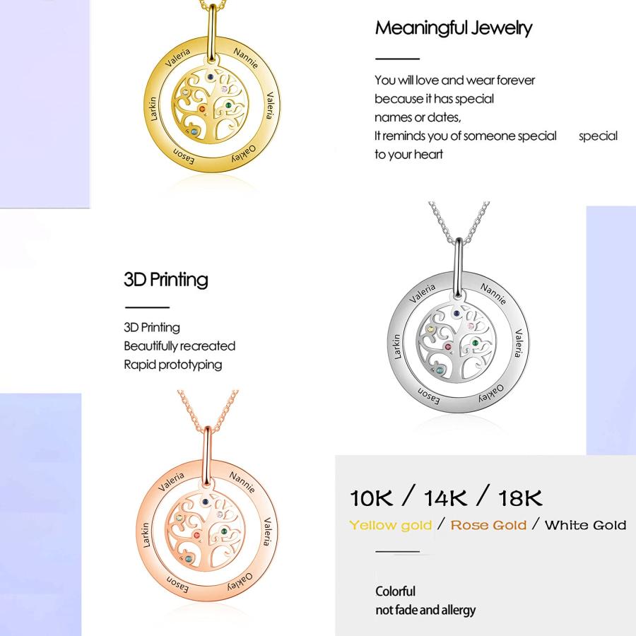 【並行輸入品】MRENITE 10k 14k 18k Solid Yellow Gold Personalized Name Family Tの画像