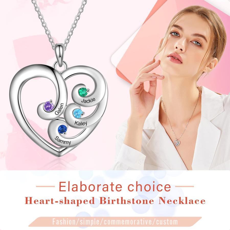 【並行輸入品】JewelOra Personalized Heart Necklace for Mom Custom Name Necklac