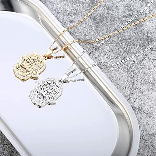 【並行輸入品】Ouran ハムサネックレス レディース ファティマの手ペンダントネックレス ゴールドシルバー ロングチェーンネックレス カップルの画像