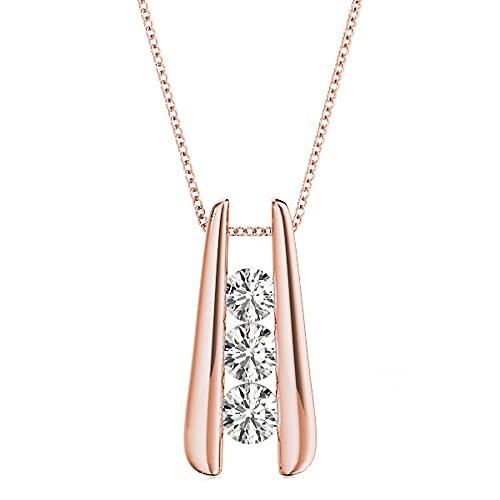 【並行輸入品】2 Carat Bar Set 14K Rose Gold 3 Stone Diamond Pendant Necklace V_1