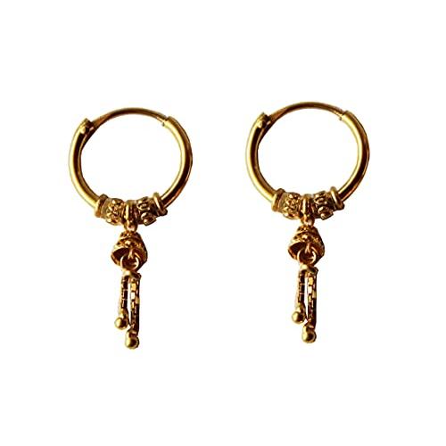 【並行輸入品】22K/18Kイエローファインゴールドぶら下げチェーンベル設計フープイヤリング22カラットと18カラットファインゴールド、サイズのの画像