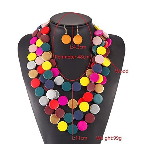 【並行輸入品】deladola ヴィンテージレイヤードネックレスイヤリングセット イエロー木製ビーズビブネックレス アフリカンステートメントカラ_7