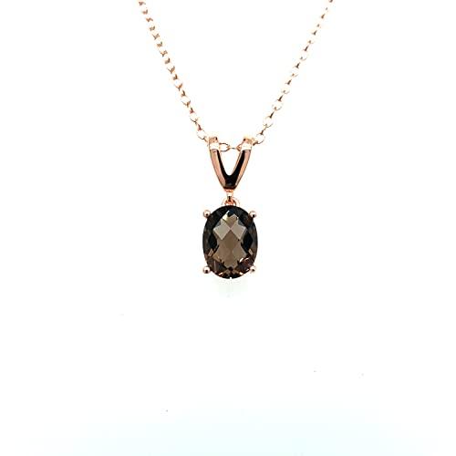 【並行輸入品】LeVian 14K ローズゴールドメッキ .925スターリングシルバー 楕円形 チェッカーボードカット ブラウン スモーキークォの画像