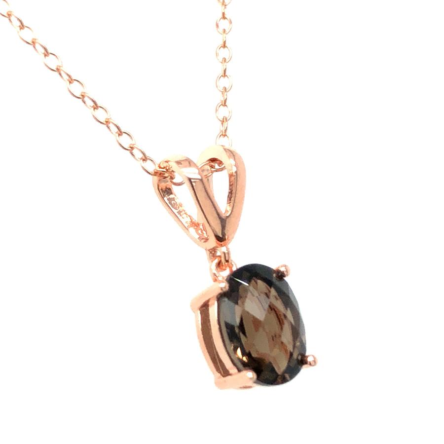 【並行輸入品】LeVian 14K ローズゴールドメッキ .925スターリングシルバー 楕円形 チェッカーボードカット ブラウン スモーキークォの画像