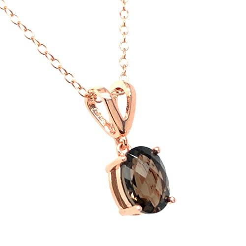 【並行輸入品】LeVian 14K ローズゴールドメッキ .925スターリングシルバー 楕円形 チェッカーボードカット ブラウン スモーキークォの画像
