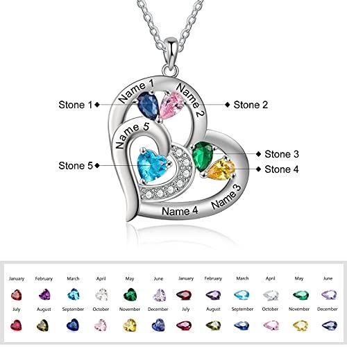 【並行輸入品】パーソナライズされたハートネームネックレス 人工誕生石付き 1~6名ネックレス 1~6歳 子供 母娘 大家族 ネームプレートネック