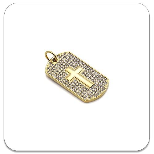 【並行輸入品】PEAS 18Kゴールドメッキジュエリー キラキラクリスタルネックレス ドッグタグペンダント クロスネックレス チェーン付き, スの画像