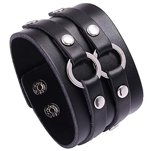 並行輸入品】ブラック ブラウン レザー カフブレスレット メンズ