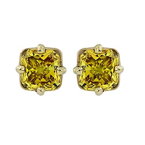 【並行輸入品】1/2カラット ファンシー カナリア イエロー クッションカット ダイヤモンド スタッド 14K イエローゴールド 人工栽培 1/の画像