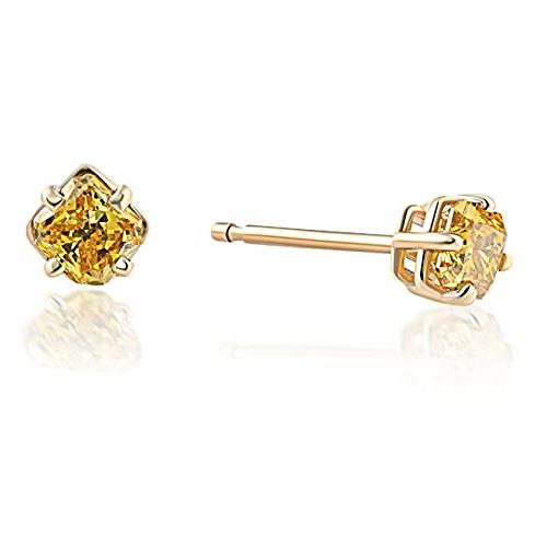 【並行輸入品】1/2カラット ファンシー カナリア イエロー クッションカット ダイヤモンド スタッド 14K イエローゴールド 人工栽培 1/の画像