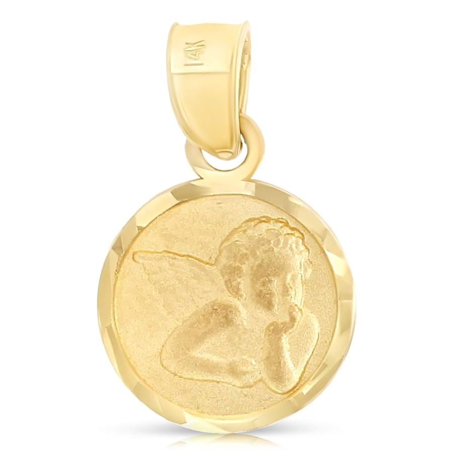 【並行輸入品】Ioka 14K Yellow Gold Angel Religious Charm Pendant with 0.5mm Boの画像