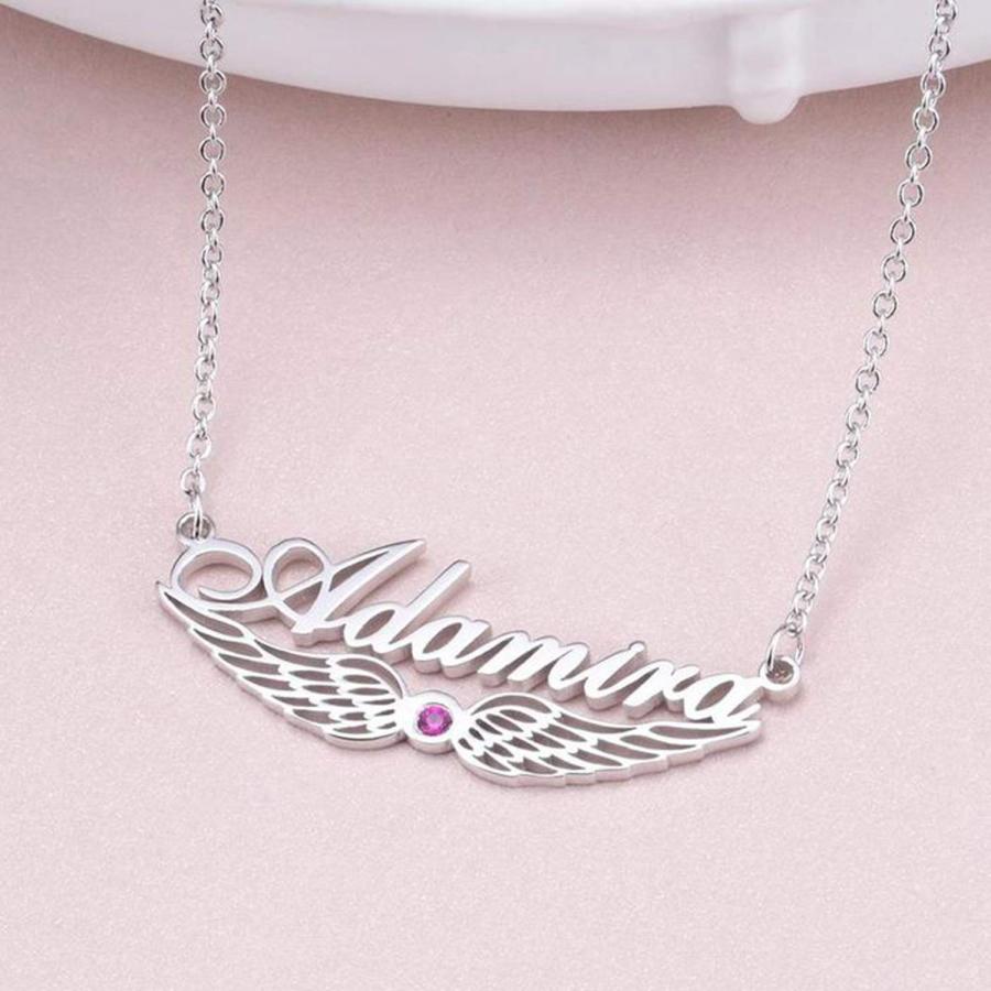 【並行輸入品】LONAGO 14K Solid Gold Name Necklace with Angel Wing Personalizedの画像