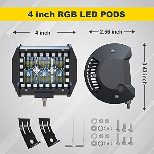 【並行輸入品】FEELON 4インチ LEDフラッドワークライトバー マルチカラーチェイシングRGBヘイロー 16色 92以上の点滅モード オフの画像