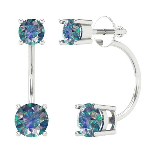 【並行輸入品】3.20 CT Drop 2 stone Round Cut Solitaire Genuine Blue Moissaniteの画像