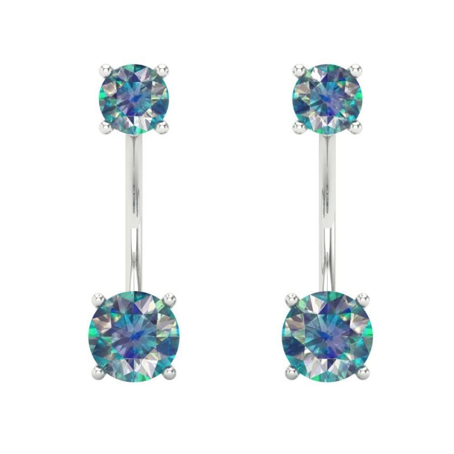 【並行輸入品】3.20 CT Drop 2 stone Round Cut Solitaire Genuine Blue Moissaniteの画像