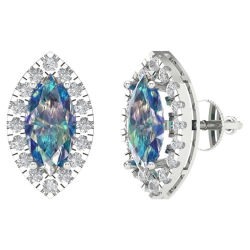 【並行輸入品】3.58cttw Marquise Cut Halo Solitaire Genuine Blue Moissanite Paiの画像