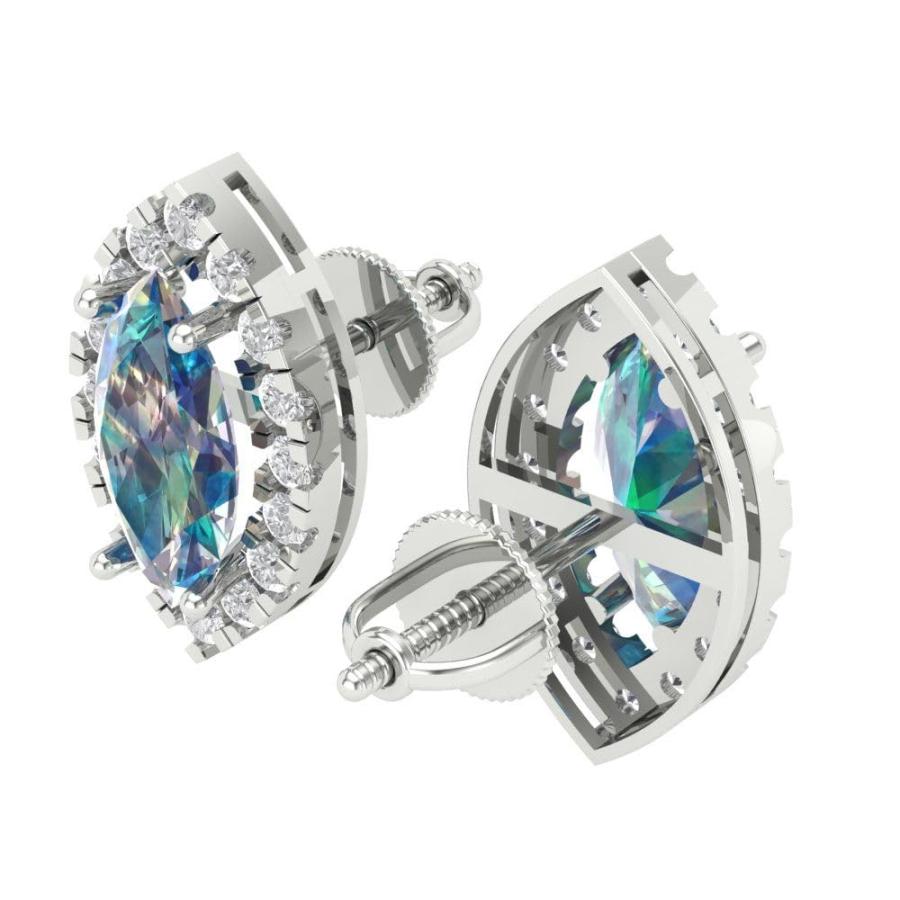 【並行輸入品】3.58cttw Marquise Cut Halo Solitaire Genuine Blue Moissanite Paiの画像