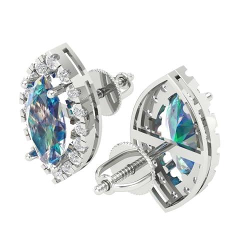 【並行輸入品】3.58cttw Marquise Cut Halo Solitaire Genuine Blue Moissanite Paiの画像